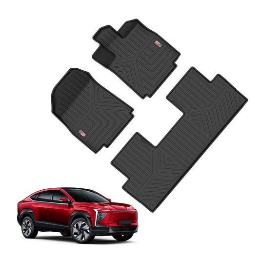 Black Galio GFX car floor mats with geometric patterns on a white background, featuring a red SUV Mahindra XEV 9E